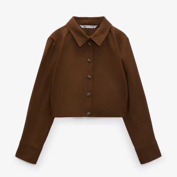 Zara Pleated Crop Top Button Up Shirt - Picture 2 of 10